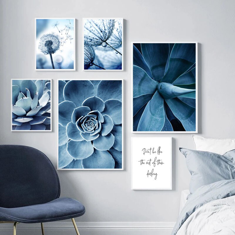 Blue Plants And Flower Canvas Art