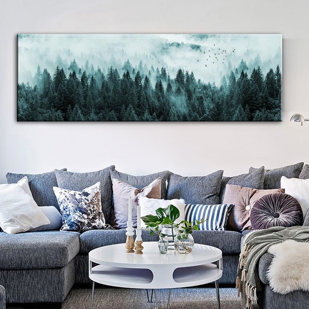 Foggy Pine Forest Landscape Canvas Art