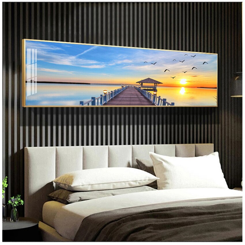 Panorama Sunsets Natural Sea Beach Landscape Canvas Art