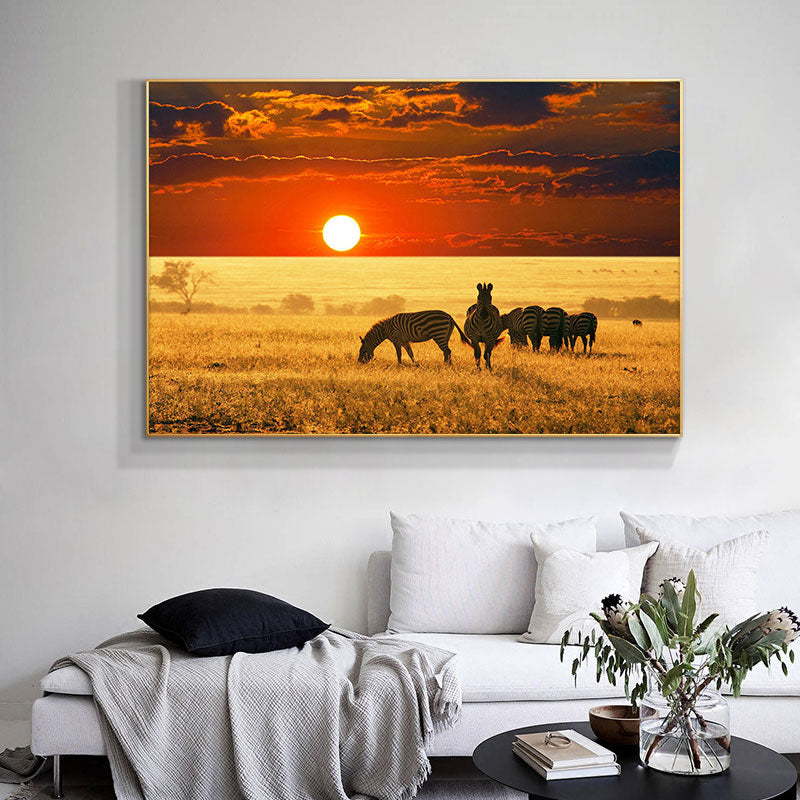 African Zebra Sunset Canvas Art