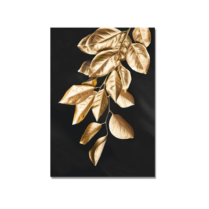 Gold Black Leaf Canvas Art