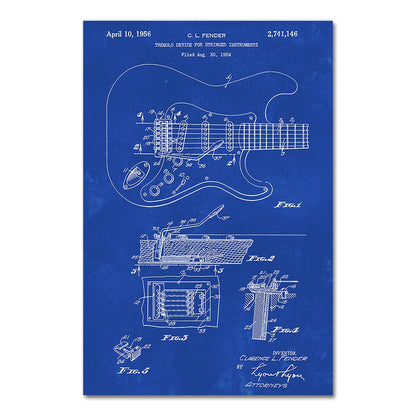 Electric Guitar Fender Tremolo Blueprint Canvas Art