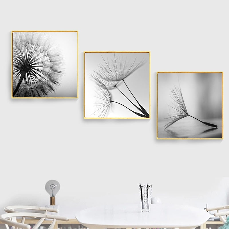 Black and White Dandelion Flower Art