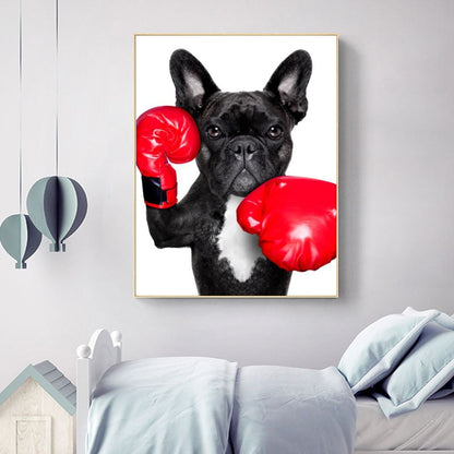 Puppy with Boxing Gloves Canvas Art