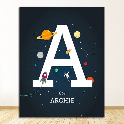 Rocket Spaceship Letter Nursery Wall Art Canvas