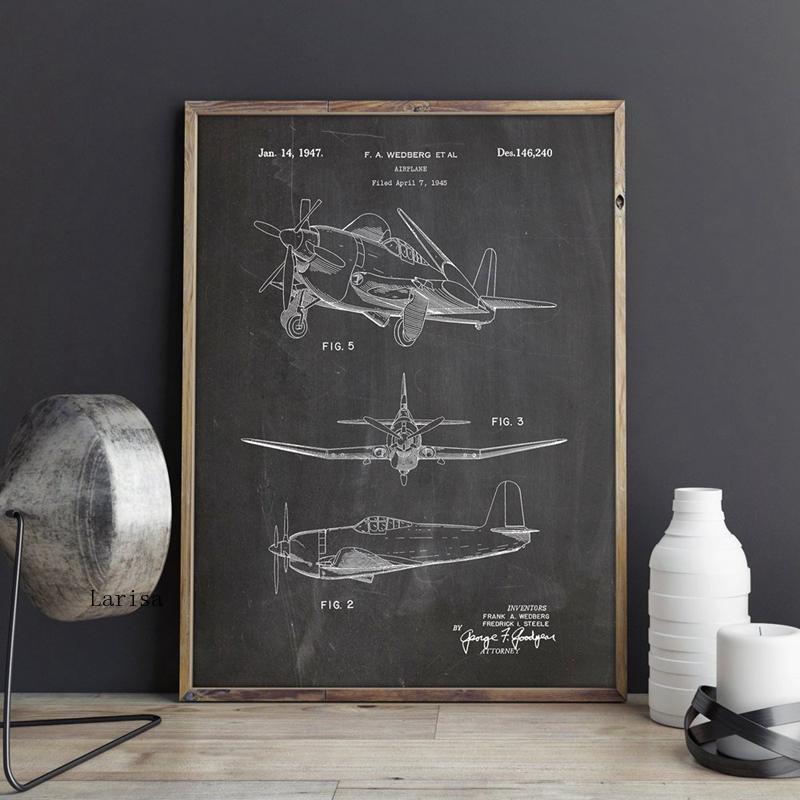 Vintage Airplane Patent Blueprint Canvas Art