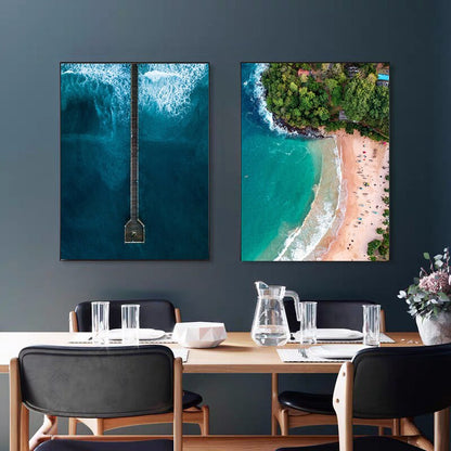 Beach Overlooking Blue Ocean Canvas Art