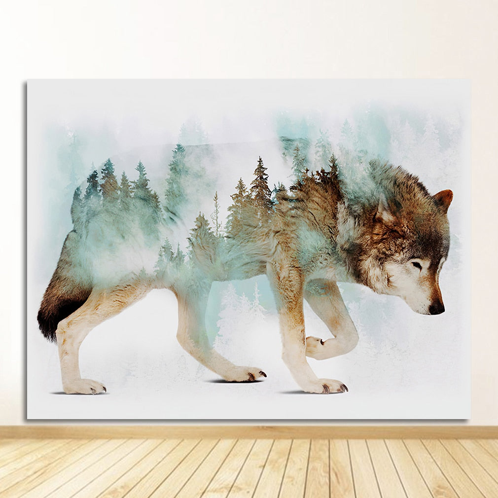 Forest Bear Fox Wolf Canvas Art