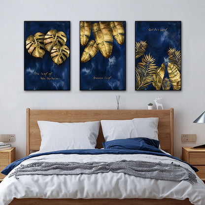 Blue Gold Leaf Canvas Art