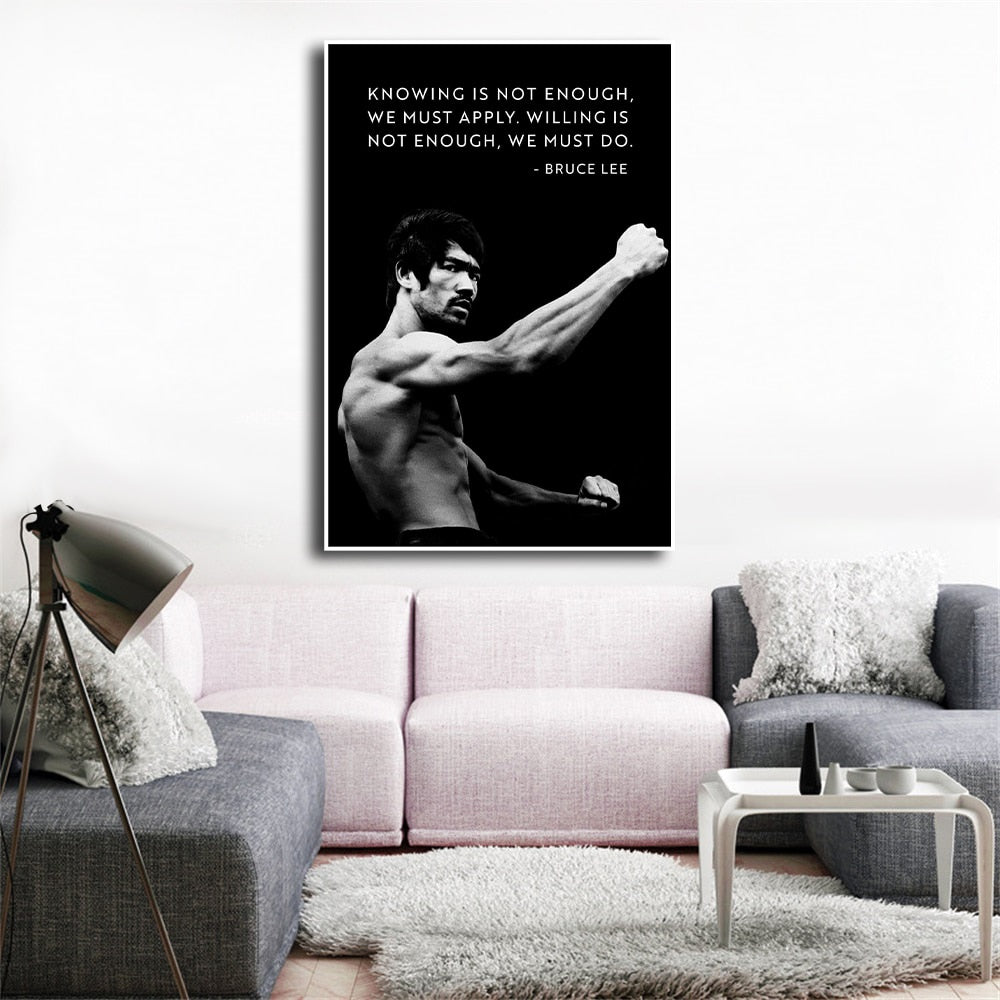 Black and White Bruce Lee Motivational Canvas Art