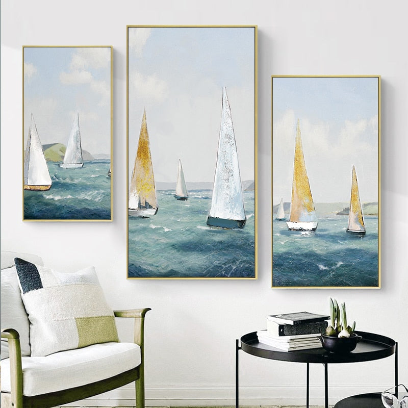 Sailing Boat Oil Painting Wall Art Canvas