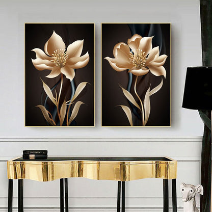 Beautiful Black Golden Flower Canvas Art