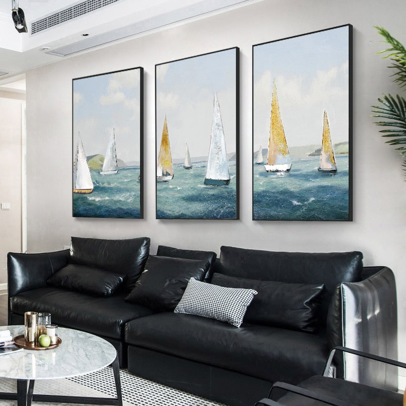 Sailing Boat Oil Painting Wall Art Canvas