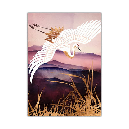 Flying Golden Crane Mountain Canvas Art