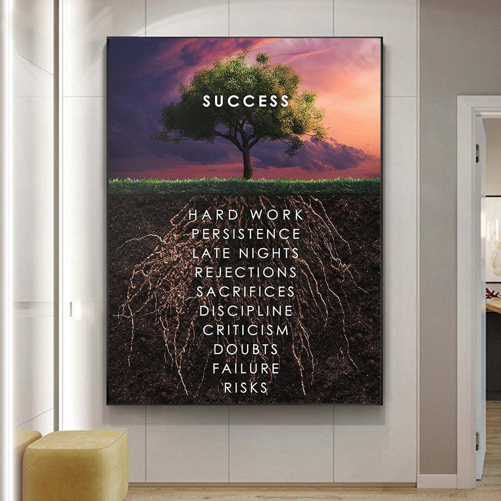 Success Inspirational Words Tree Canvas Art