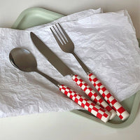 Retro Checkerboard Cutlery Set (3pcs/ Spoon Fork Knife)