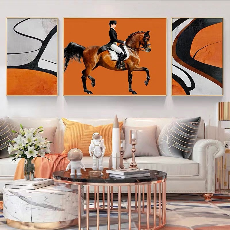 Modern Black Orange Horseman Canvas Art