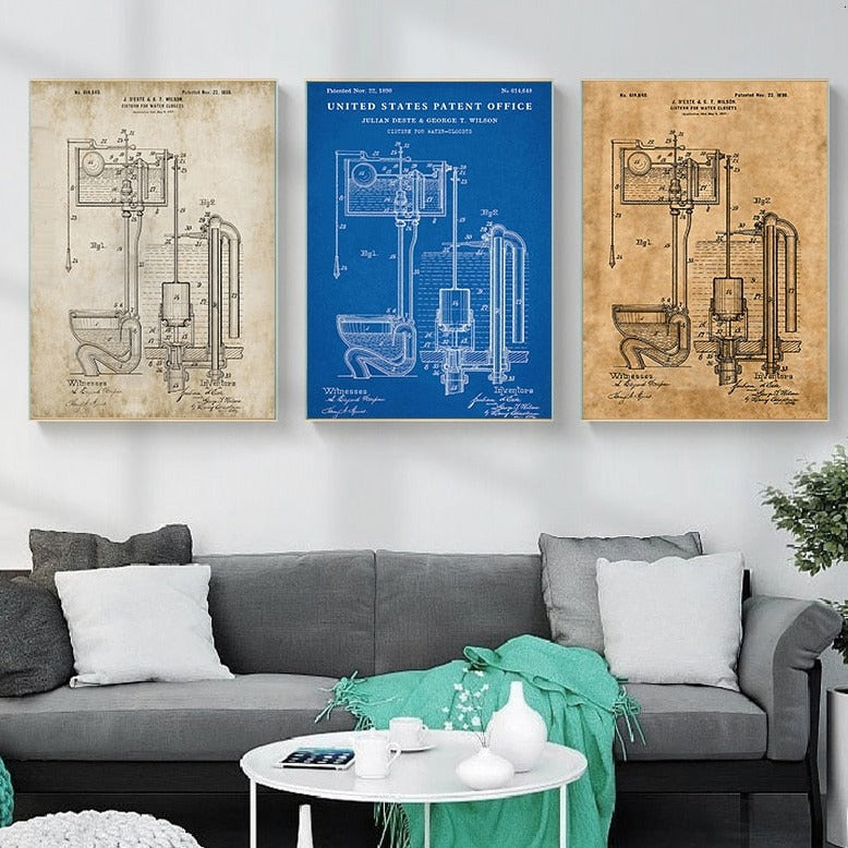 Toilet Cistern Patent Blueprint Canvas Art