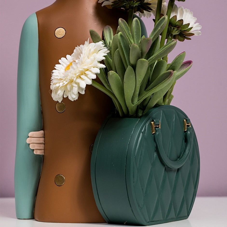 Woman Bag Vase Storage Statue