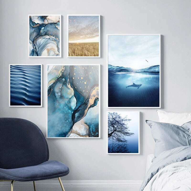 Blue Abstract Lake Canvas Art