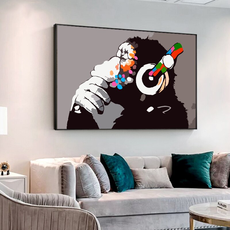 Orangutan Listening to Music with Earphones Canvas Art