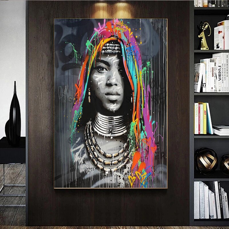 African Black Woman Graffiti Canvas Art