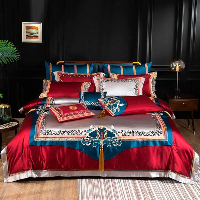 Etugen Luxurious Silk Jacquard Duvet Cover Bedding Set