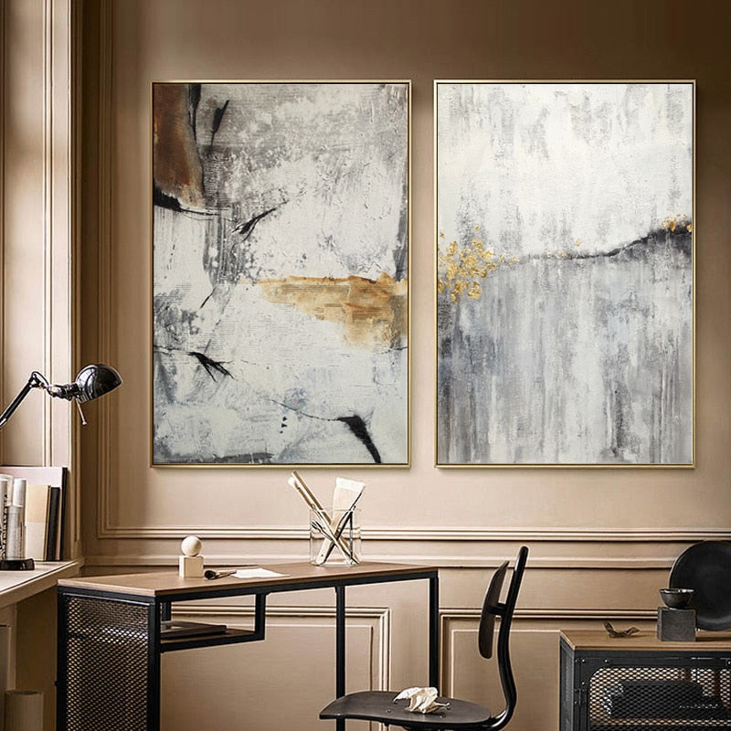 Gray Marble Abstract Gold Line Canvas Art