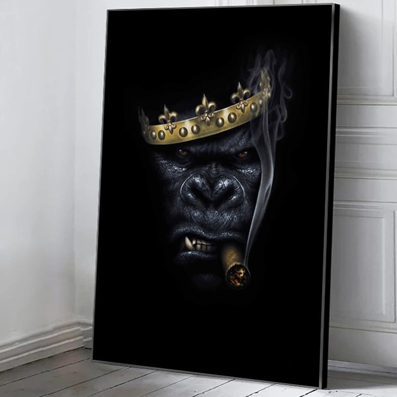 Gorilla Smoking Cigar Canvas Art