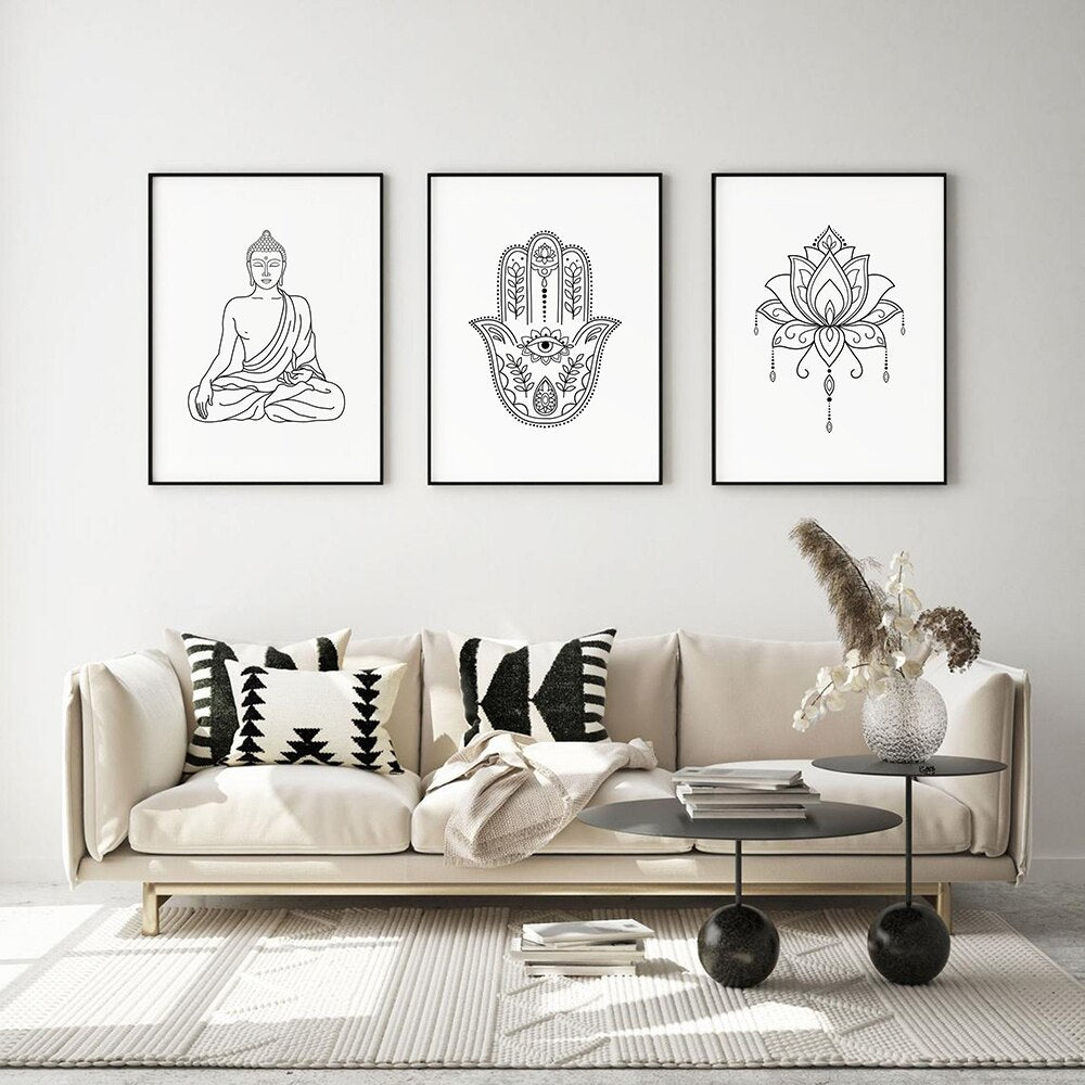 Mandala Buddha Lotus Line Zen Canvas Art