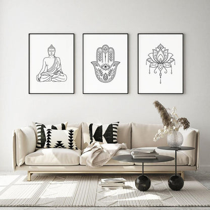 Mandala Buddha Lotus Line Zen Canvas Art