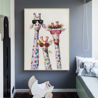 Cartoon Giraffes Family Wall Art Canvas