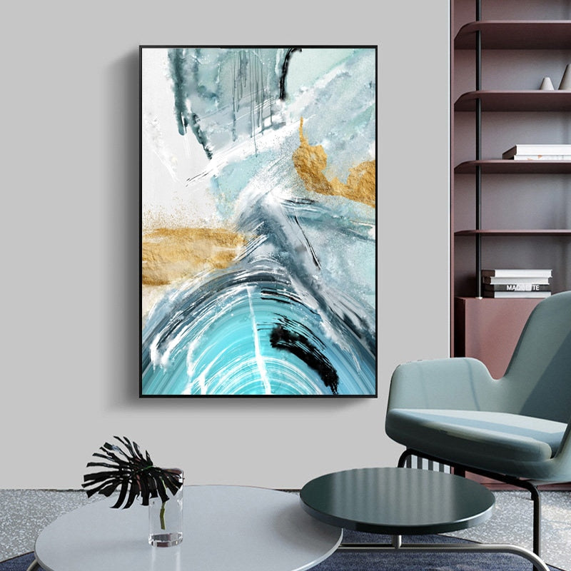 Blue Gold Marble Canvas Art