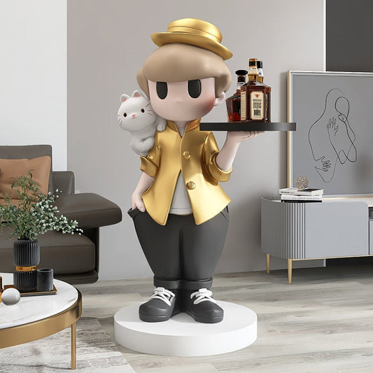 Waiter Boy Statue with Tray