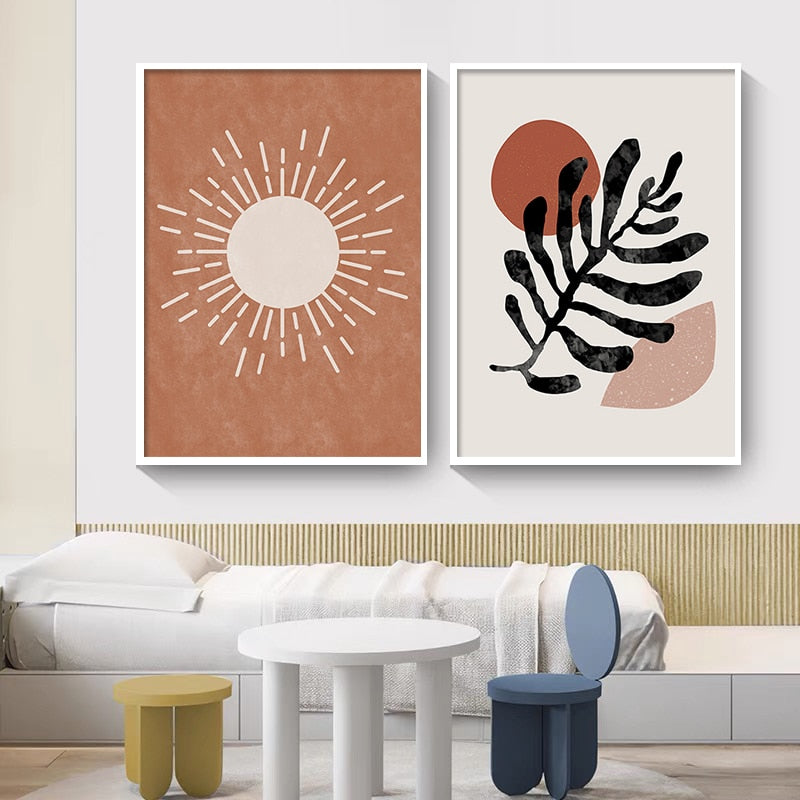 Nordic Abstract Sun Moon Boho Canvas Art