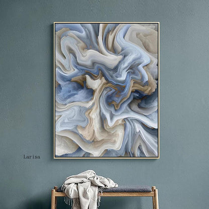 Beige Blue Abstract Marble Texture Canvas Art