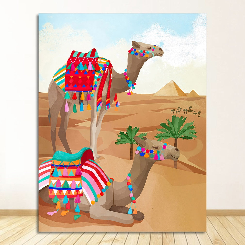 Colorful Cheetah Camel Leopard Parrot Jungle Canvas Art