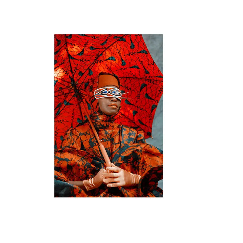 Red Umbrella African Woman Wall Art Canvas