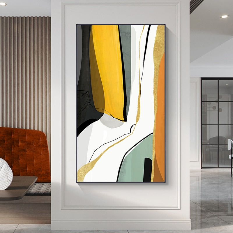 Abstract Yellow Brown White Canvas Art