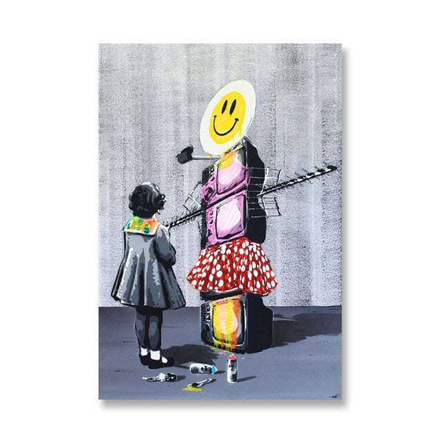 Banksy Painting Street Graffiti Canvas Art