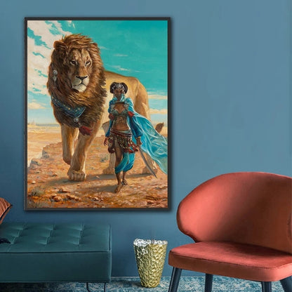 African Woman With Lion Canvas Art