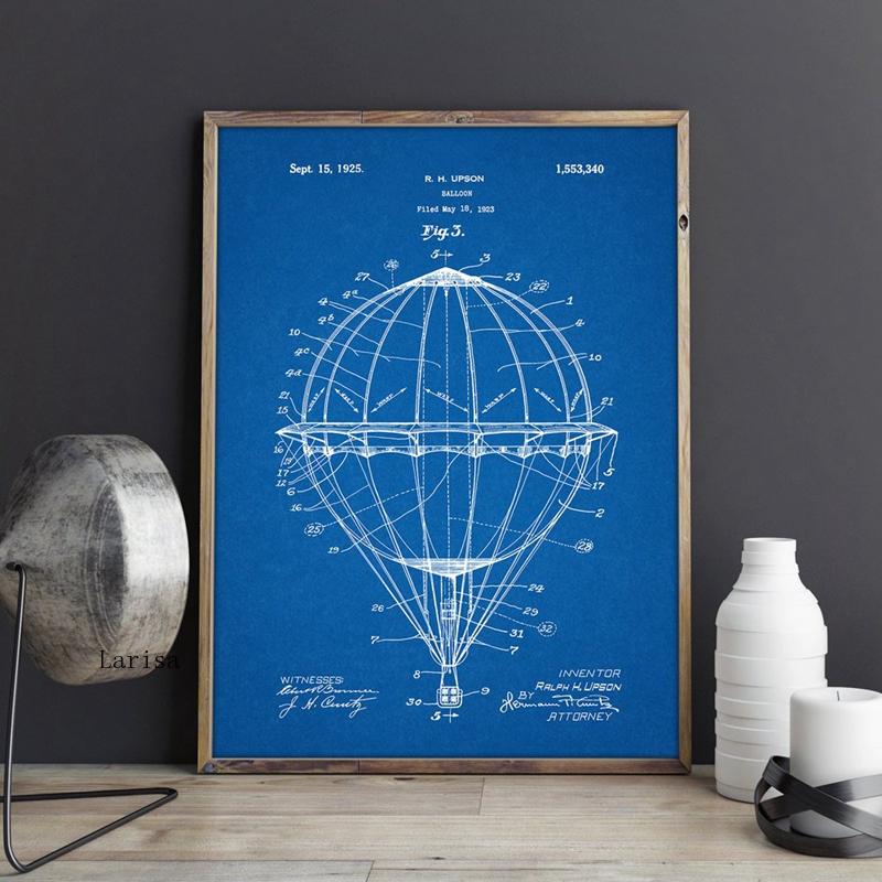 Hot Air Balloon Patent Blueprint Canvas Art