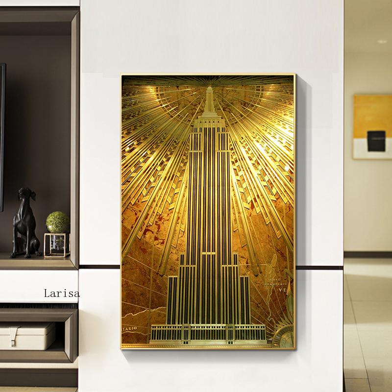 Golden The Empire State Building Canvas Art