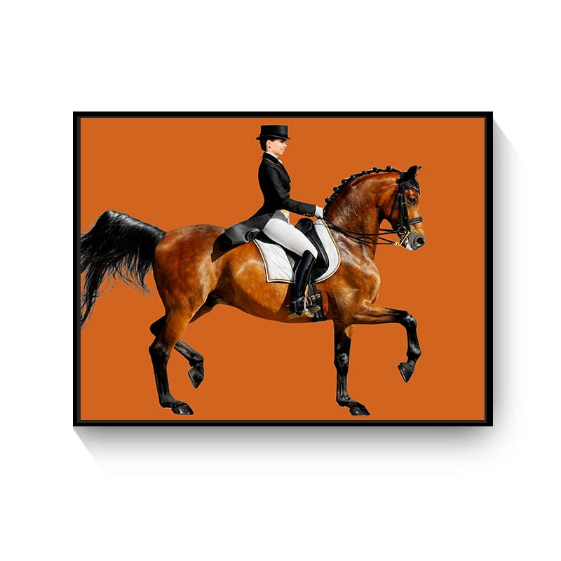 Modern Black Orange Horseman Canvas Art