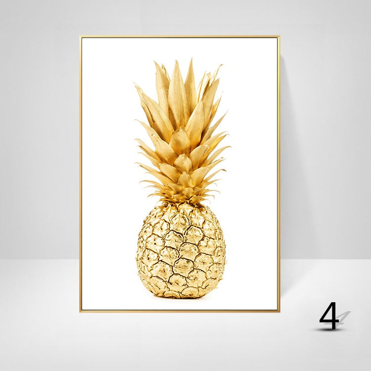 Golden Pineapple Love Simple Letter Canvas Art