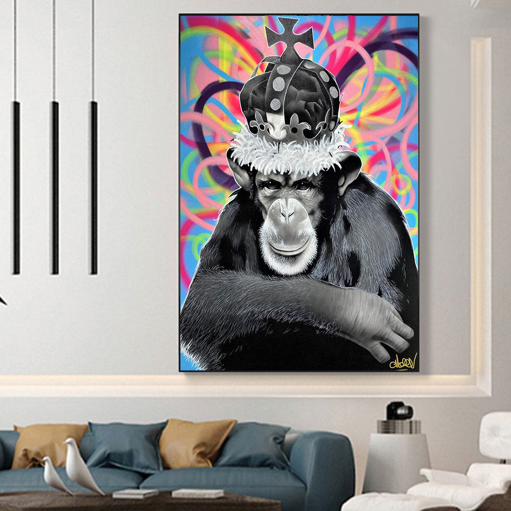 Graffiti Orangutan Wearing Crown Canvas Art