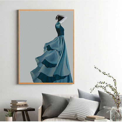 Elegant Lady With Haze Blue Dress Canvas Art