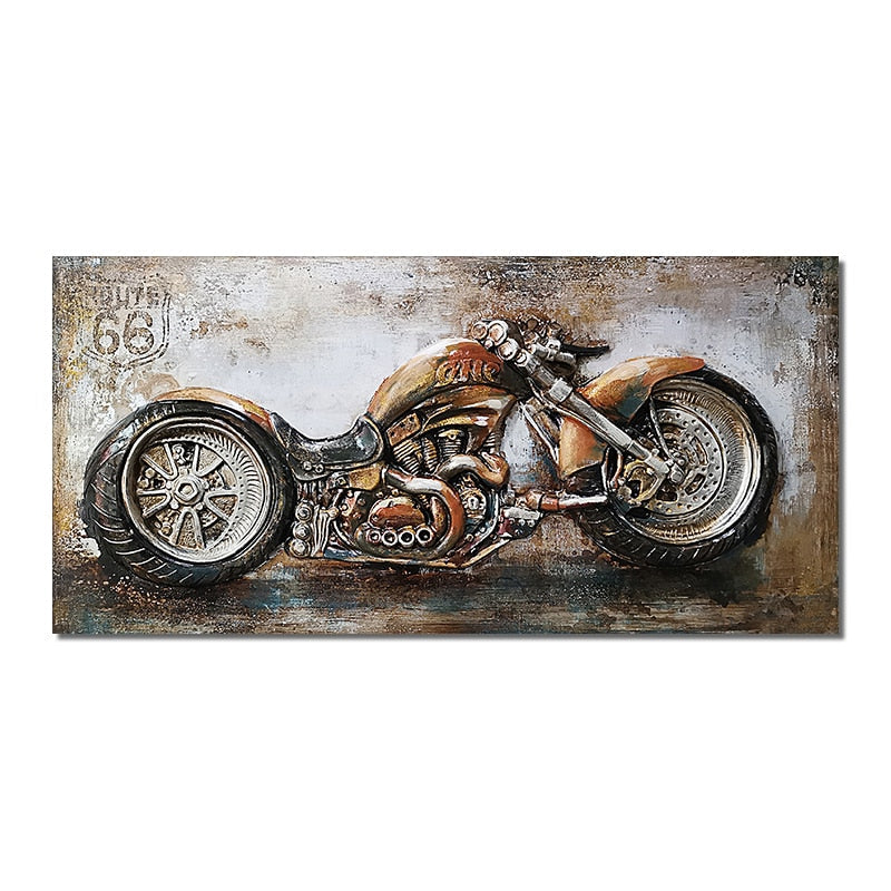 Retro Vintage Motorcycle Car Oil Painting Wall Art Canvas