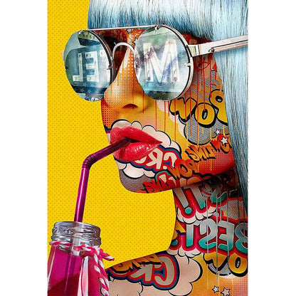 Colorful Girl Sipping Drink Canvas Art