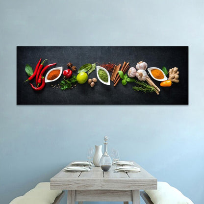 Kitchen Theme Vegetables and Seasoning Canvas Art